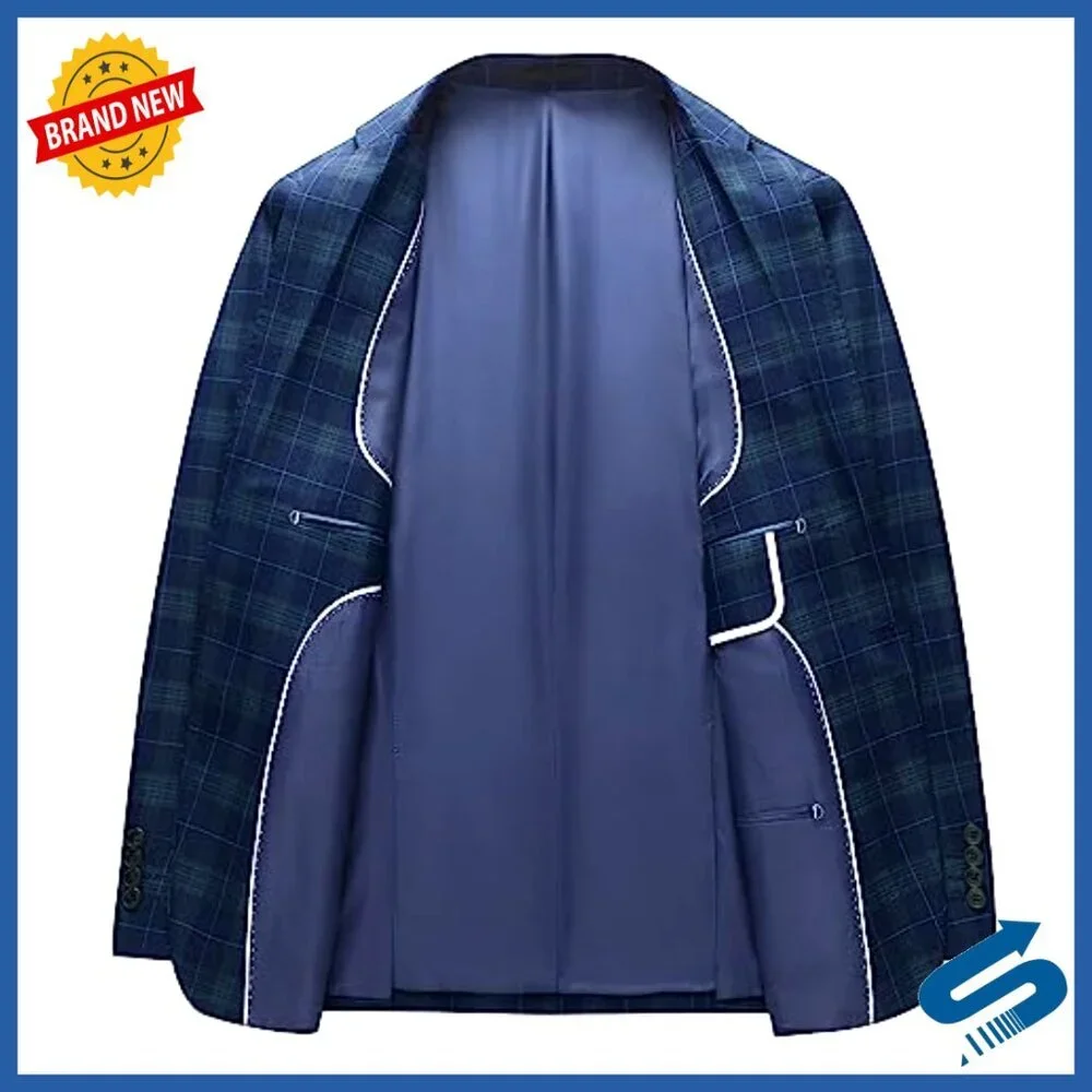 Slim Fit Plaid Blazer Sport Coat Lightweight Casual Checkered Jacket